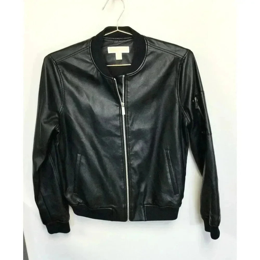 MICHAEL Michael Kors Womens Black Leather Full Zip Motorcycle Jacket Size Medium